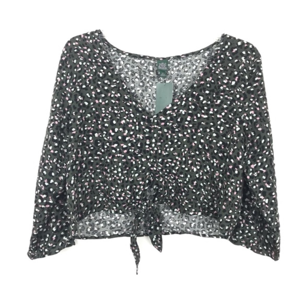 Wild Fable Green Pink Graphic Print Cropped Shirt